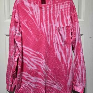 Victoria's Secret PINK Large Pink tiedyed long sleeve crewneck pocket tshirt